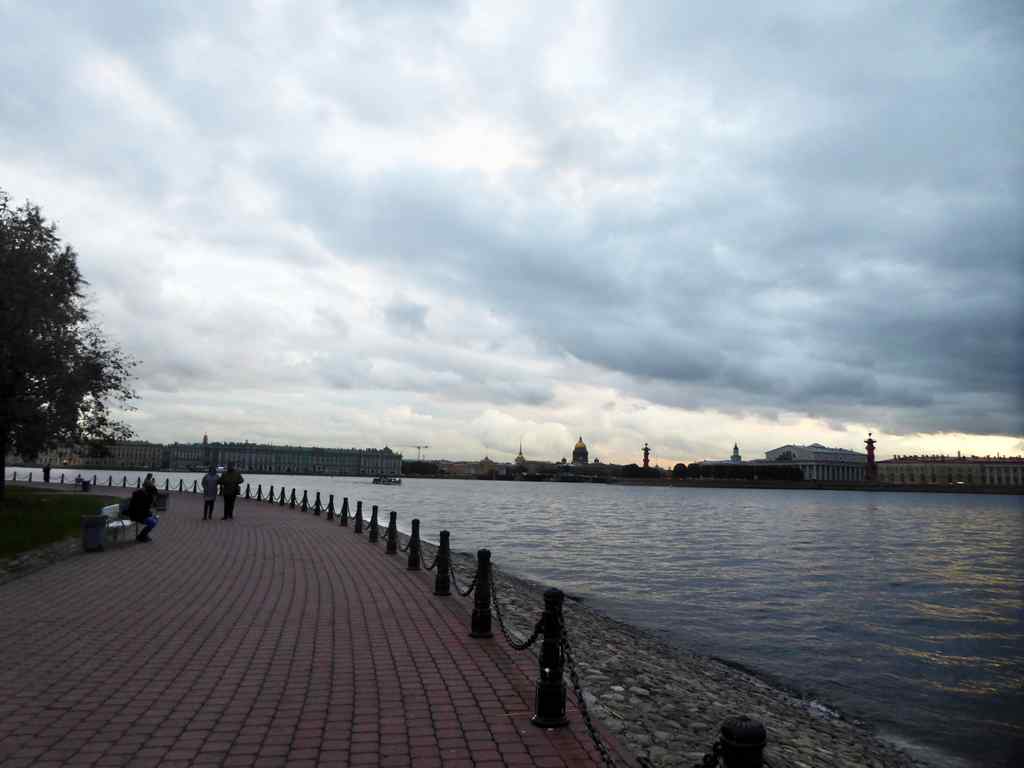 The outer park area of the Paul fortress island, with great views looking out across the Neva River into the downtown St Petersburg