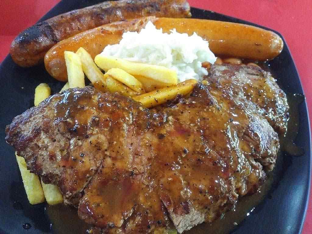 Their Beef steak cooked from frozen. But at $8 a plate there is nothing much you can fault them for.