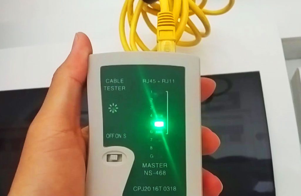 The network tester cycling through all 8 pins on the RJ45 interface to ensure your behind wall cables and terminal points are all connected.