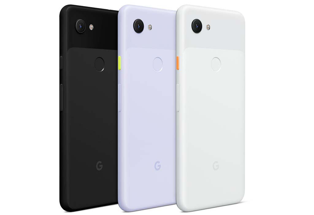  The rear of the Pixel 3a in the 3 different available colours. 