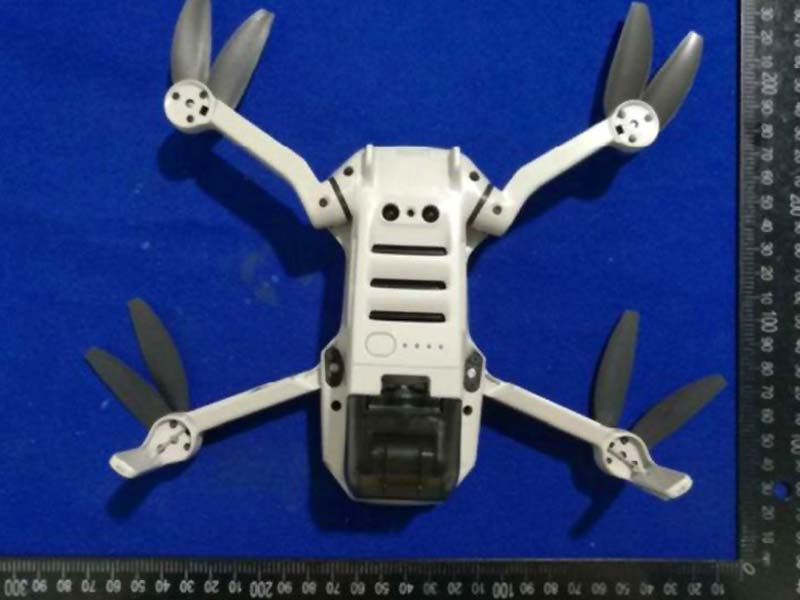The bottom Profile of the drone, with the 2-axis stablished gimbal in view with the four folding arms