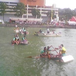 Racing untested hand made rafts can be a challenge in the river