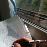 Doing homework on the train