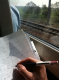 Doing homework on the train