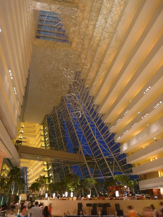 The linked glassways spanning the 3 towers