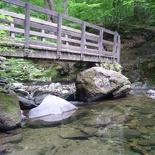 A nearby crossing bridge