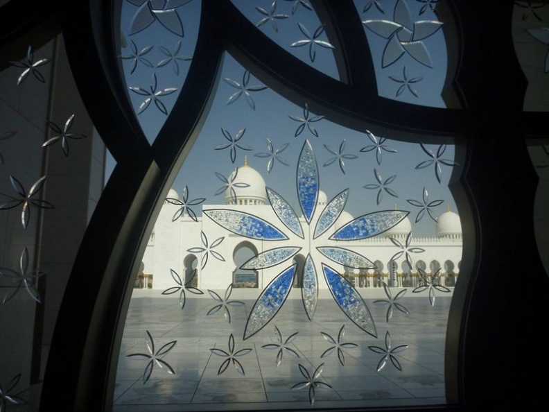 Looking out through the main doors into the courtyard