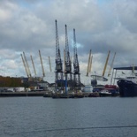 The dockland shipyards with the O2 arena in the back