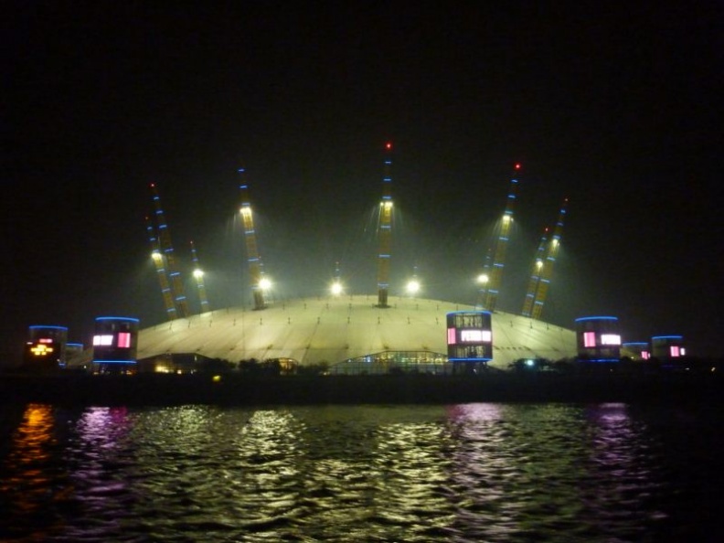 O2 arena lit at night