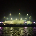 O2 arena lit at night