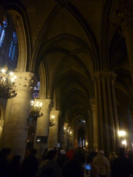 Several displays line the sides of the cathedral