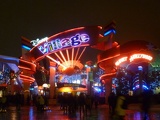 The Disney Village all lit at night