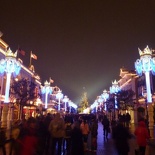 the main street lit at night