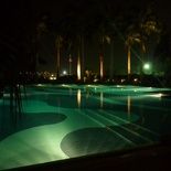 The hotel pool at night