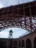 The golden gate pedestrian walkway above