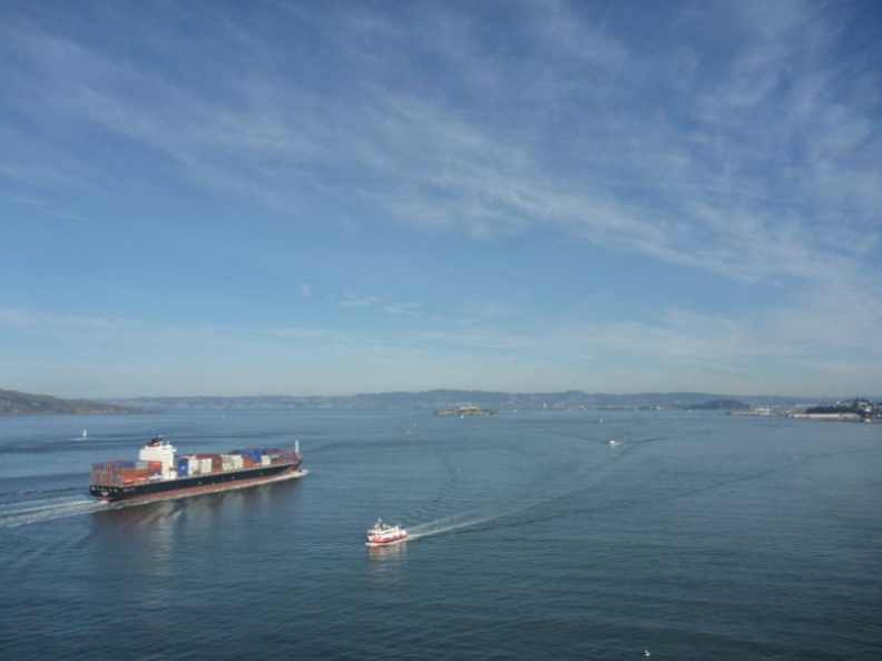 Large vessels passing by the bay