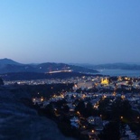 the distant golden gate bridge