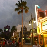 Sunset boulevard all lit up at night