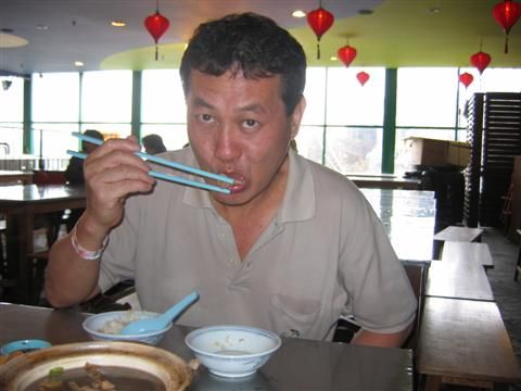 dad enjoying some non-halah food at last!