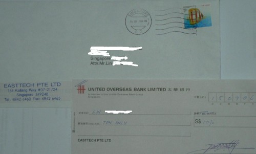 Singapore Email Cash Pro Cheque Payment