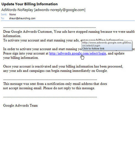 Google adsense/adwords phishing emails