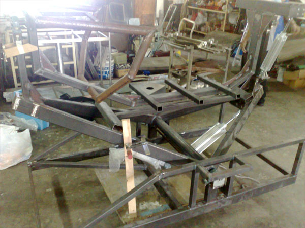 The simulator in the fabrication stage, the super structure consists mostly of welded square and tubular mild steel tubes, which