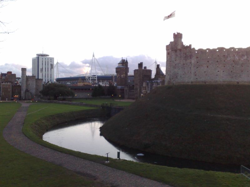 A frozen moat by a not so frozen view