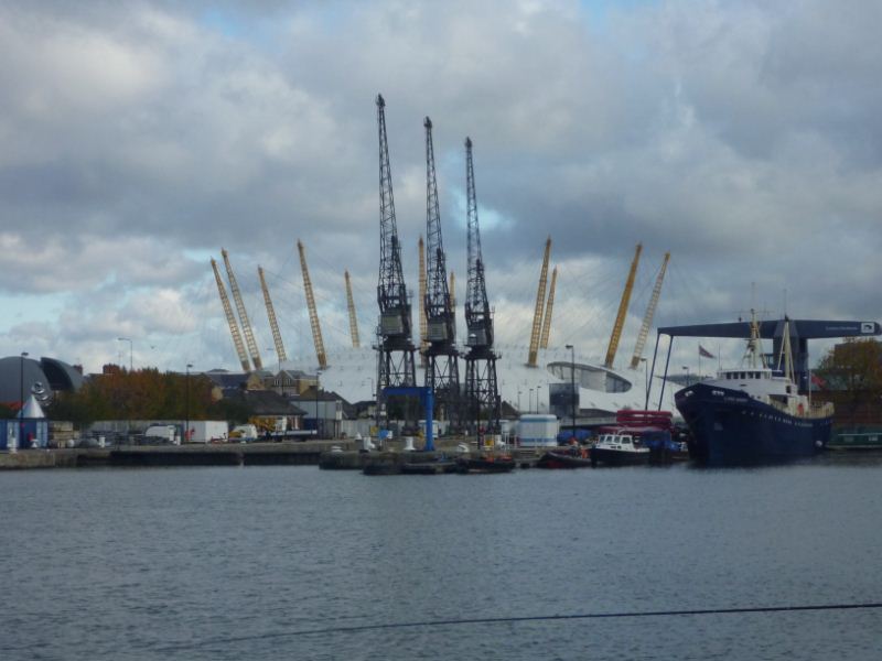The dockland shipyards with the O2 arena in the back