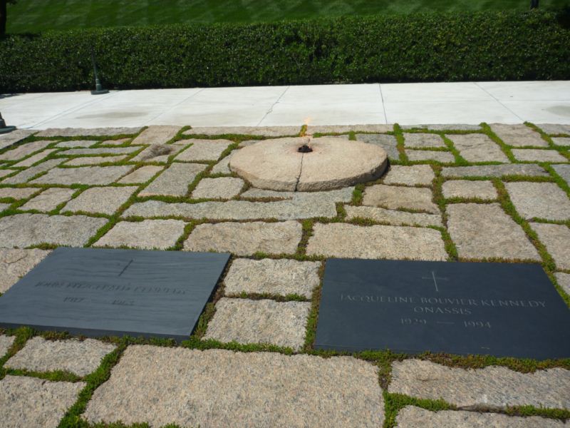 Eternal flame and marker at the grave of John F. Kennedy