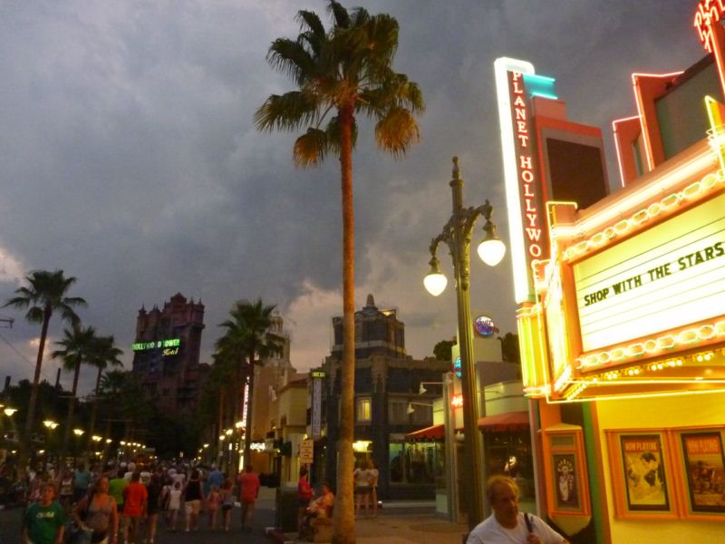 Sunset boulevard all lit up at night