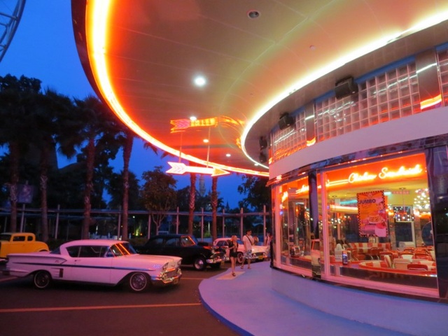 the diner nicely lit at night