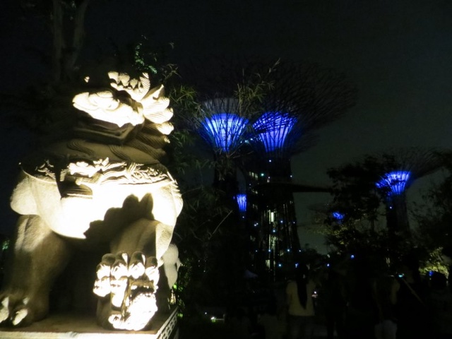 the themed gardens lit at night