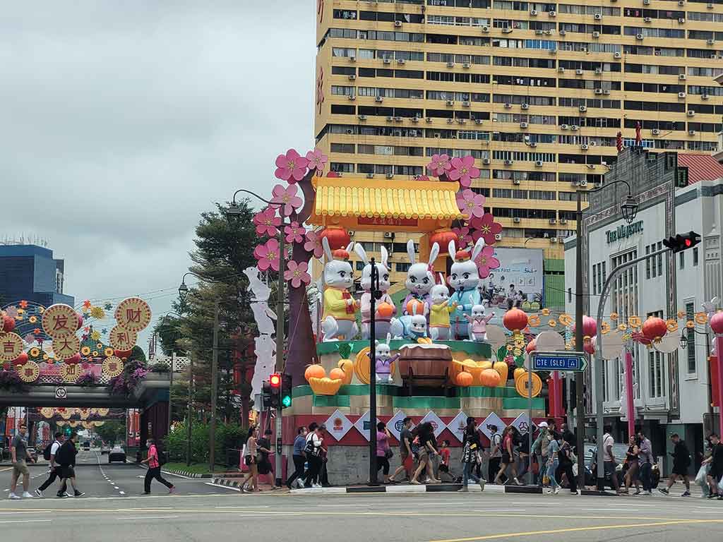 Happy 2022 Rabbit Lunar New year with lanterns at Chinatown