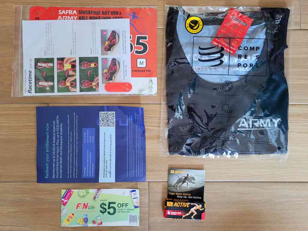 You get quite a fair bit in the runner's pack mailed to you. Your bib and race chip, singlet, tiger balm rib and some vouchers